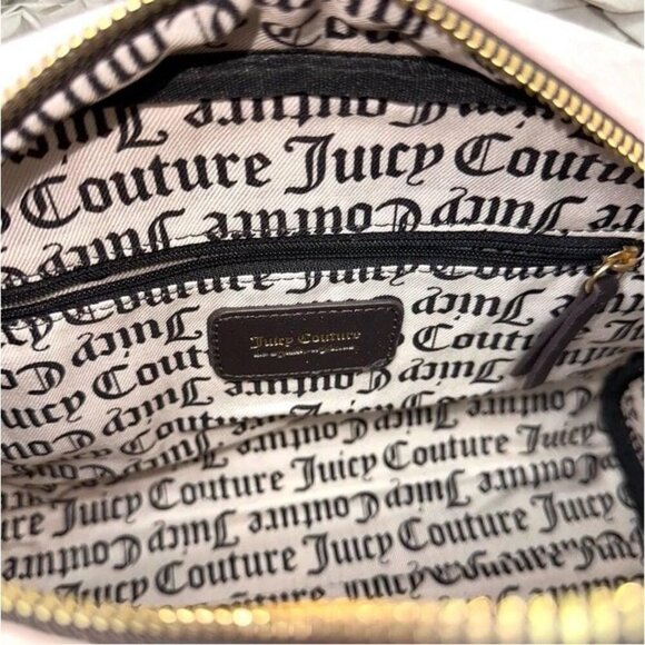 Juicy Couture Retro Vibe Pink Velour Brown Trim with Heart Charm Satchel Bag NWT - Picture 10 of 10